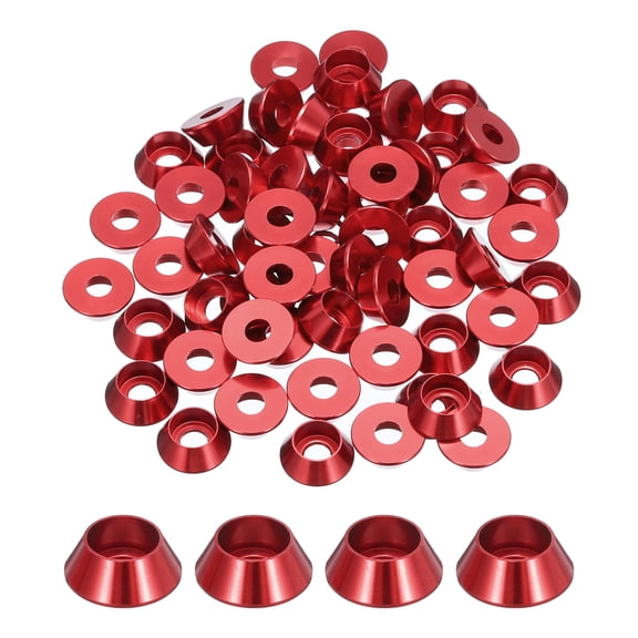 Uxcell M5 Cone Cup Washers,Anodized Aluminum Gaskets for Screw RC/FPV/PC/Drone, Pack of 60 (Dark Red)