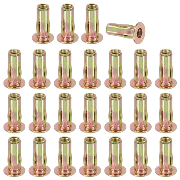 Uxcell M5 Multi-Grip Rivet Nuts Pre-Bulbed Shank Flat Head Threaded Insert Nuts Carbon Steel Color Zinc Plated, 25 Pcs
