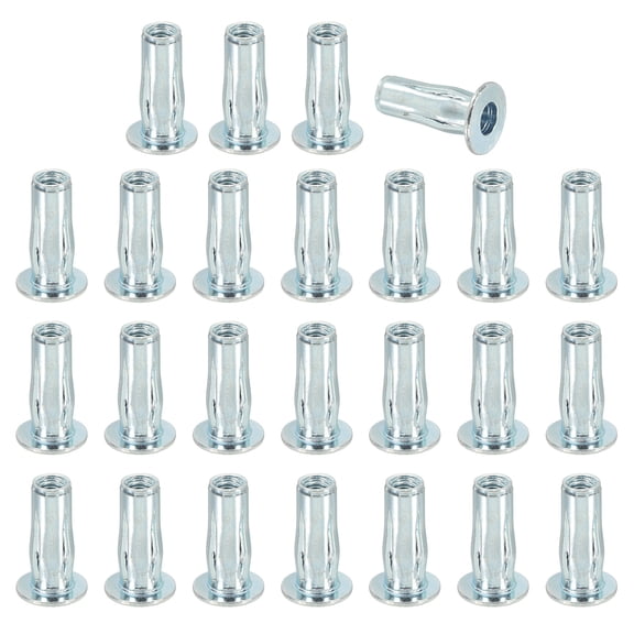Uxcell M5 Multi-Grip Rivet Nuts Pre-Bulbed Shank Flat Head Threaded Insert Nuts Carbon Steel Zinc White Plated, 25 Pcs