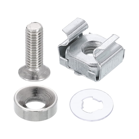 Uxcell M5 x 13mm Rack Mount Cage Nuts, 50 Pcs Carbon Steel Rack Screws Zinc Square Snap-in Cage Nuts for Mount Server Cabinet Shelves Routers Audio Console Silver