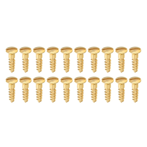 Uxcell M5 x 20mm Slotted Wood Screw, 20 Pack Solid Brass Oval Head Flat Head Self Tapping Screws for Wood Furniture Connecting, Gold Tone