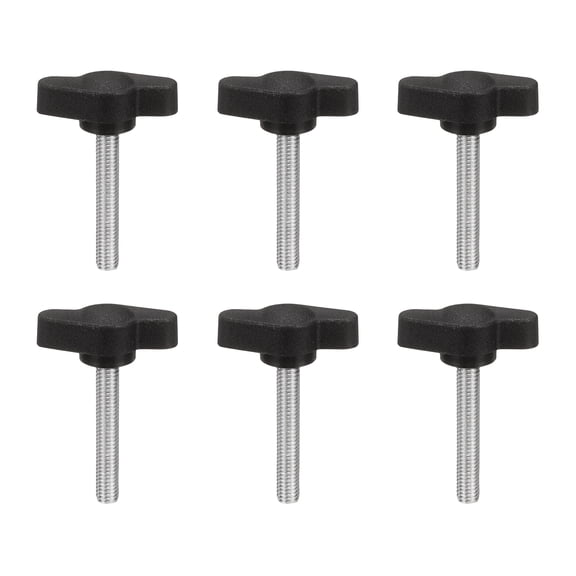 Uxcell M5 x 30mm Tee Wing Thumb Screws, 6Pcs Carbon Steel Mechanical Handle Bolt Thumb Screws for Remove Replace Hand Clamping Tightening Knobs Power Supply, Black