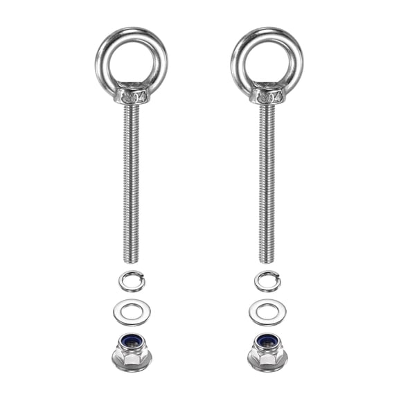 Uxcell M5 x 50mm Shoulder Eye Bolt, 2 Pcs 302 Stainless Steel Lifting Eye Bolt