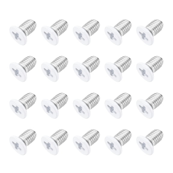 Uxcell M5 x 6mm Flat Countersunk Head Machine Screws 304 Stainless Steel Full Thread Phillips Drive Cross Screw for Furniture Connection Electrical Appliances (White, Pack of 20)