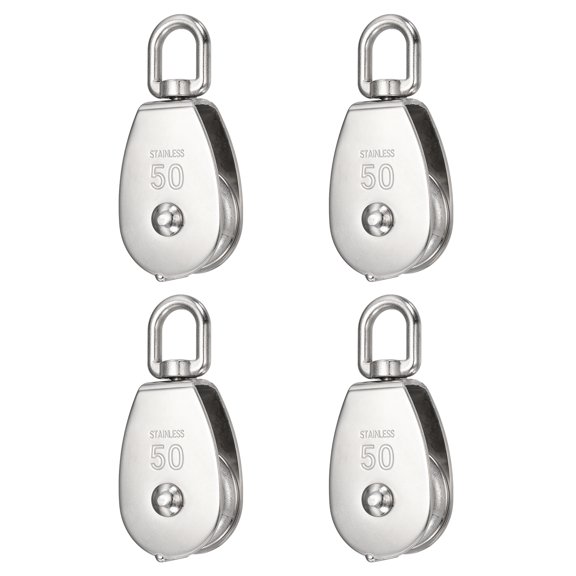 Uxcell M50 Single Pulley Snatch Block Loading 881lbs, 4Pcs, 304 Stainless Steel Lifting Crane Swivel Hook, Suitable for Ropes Under 0.55Inch, Lifting System Gym Equipment Clothesline