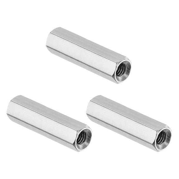 Uxcell M5x0.8 Pitch 304 Stainless Steel Hex Coupling Nuts, 3 Pcs 30mm / 1.18" Length Coarse Fully Threaded Rod Coupling Nut Studding Connector Fasteners, Silver Tone