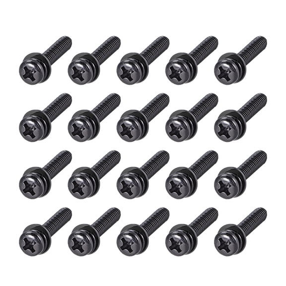Uxcell M5x0.98'' Pan Head Machine Screws Bolts Combine Carbon Steel Black 20 pcs