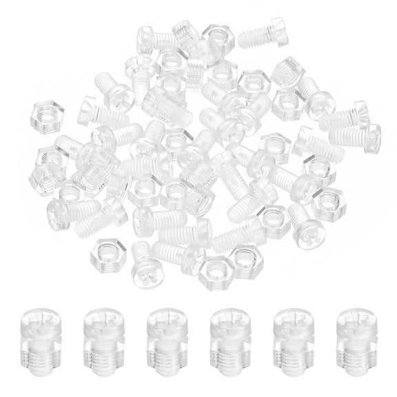 Uxcell M5x10mm Clear Acrylic Screws and Hex Nuts Kit, PC Plastic Phillips Round Head Bolts, Transparent 50 Set