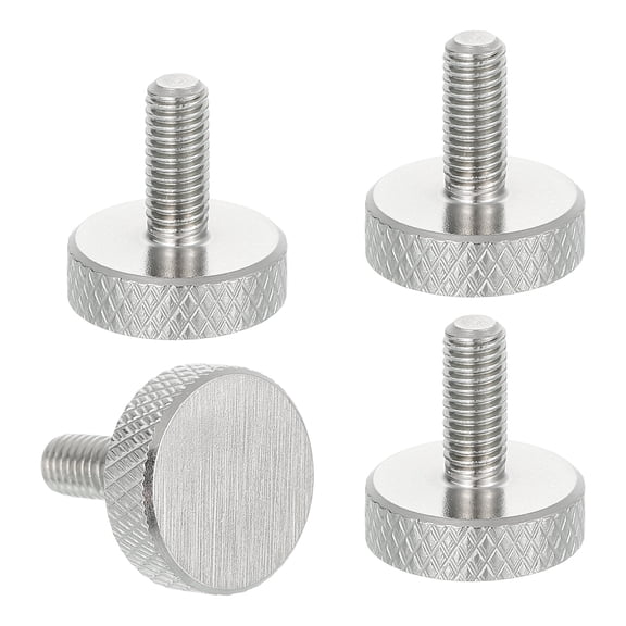 Uxcell M5x10mm Knurled Thumb Screws, 304 Stainless Steel Flat Head Thumb Screws Metric Diamond Knurled Head Bolts Grip Knobs Hand Tighten Thread Fasteners, 16mm Dia. 4 Pcs