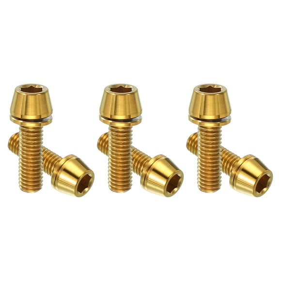 Uxcell M5x16mm Titanium Bike Stem Bolt, 6 Pack Hex Tapered Head Bolt for Bicycle Crank Brake Fixed Upgrade, Gold Tone