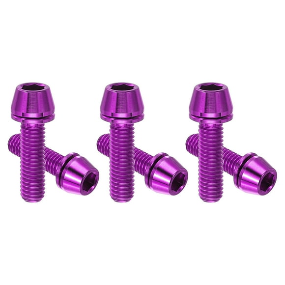 Uxcell M5x18mm Titanium Bike Stem Bolt, 6 Pack Hex Tapered Head Bolt for Bicycle Crank Brake Fixed Upgrade, Purple