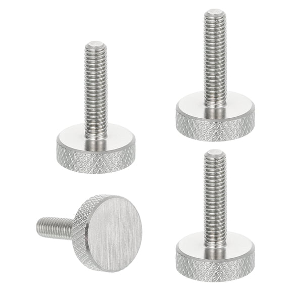 Uxcell M5x20mm Knurled Thumb Screws, 304 Stainless Steel Flat Head Thumb Screws Metric Diamond Knurled Head Bolts Grip Knobs Hand Tighten Thread Fasteners, 16mm Dia. 4 Pcs