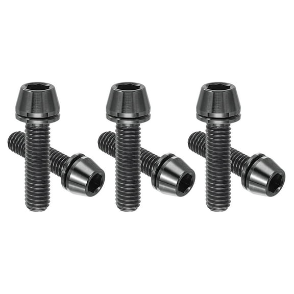 Uxcell M5x20mm Titanium Bike Stem Bolt, 6 Pack Hex Tapered Head Bolt for Bicycle Crank Brake Fixed Upgrade, Black