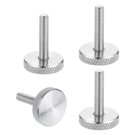 Uxcell M5 x 0.98'' x 0.79'' Knurled Thumb Screws 304 Stainless Steel Flat Head Thumb Screws 4 Pcs