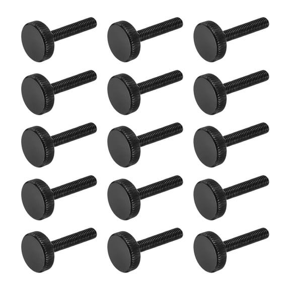 Uxcell M5x25mm Knurled Thumb Screws, Black Steel Flat Head Thumb Screws Zinc Plated Metric Knurled Head Bolts Grip Knobs Hand Tighten Thread Fasteners, 15 Pcs