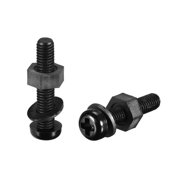 Uxcell Nylon Screw Nut Washer Assortment Kit, Round Head Machine Screw Bolt Nuts Flat Washers Black M5x25mm