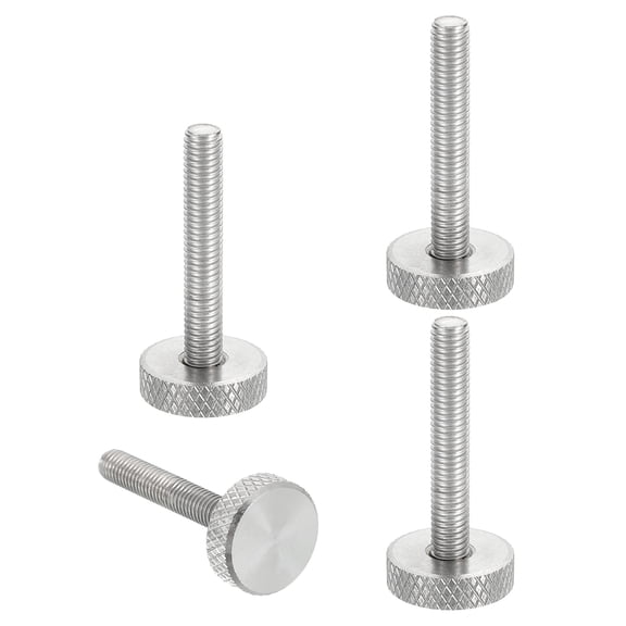 Uxcell M5x30mm Knurled Thumb Screws, 304 Stainless Steel Flat Head Thumb Screws Metric Diamond Knurled Head Bolts Grip Knobs Hand Tighten Thread Fasteners, 16mm Dia. 4 Pcs