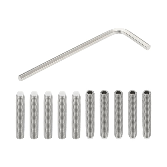Uxcell M5x30mm NyLon Tip Grub Screw, 10pcs 304 Stainless Steel Internal Hex Head Cup Point with Key Wrench