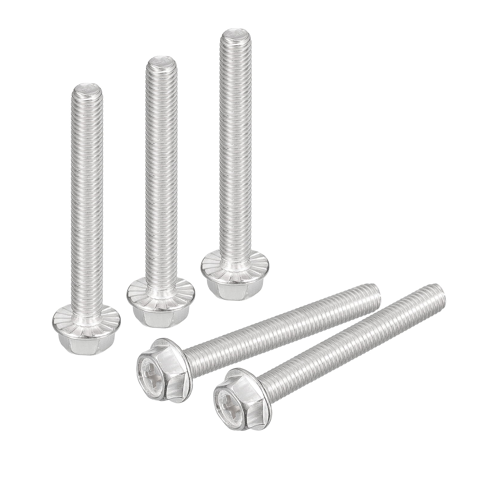 Uxcell M6x12mm Phillips Hex Head Flange Bolts – 10-Pack, 304 Stainless Steel, Serrated Flange For Anti-Loosening, Machine Screws