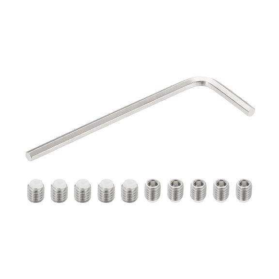 Uxcell M5x5mm Nylon Tip Grub Screw, 10pcs 304 Stainless Steel Internal Hex Head Cup Point with Key Wrench