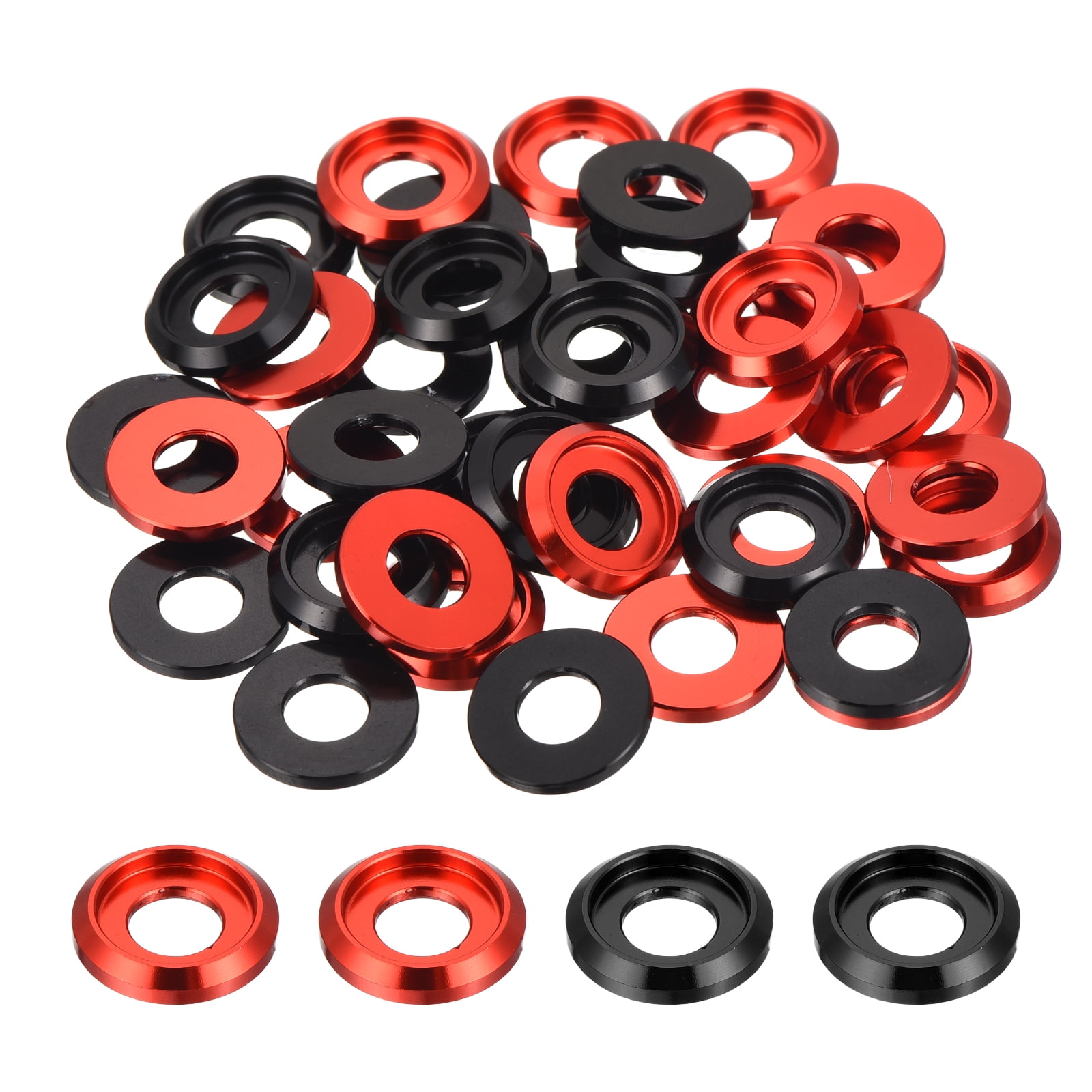 Uxcell M6 Cone Cup Countersunk Washers Aluminum for Screw RC 40Pcs Black/Red
