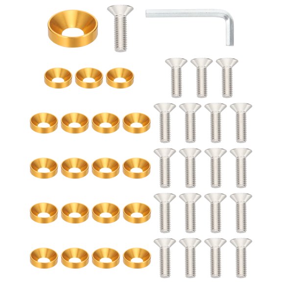 Uxcell M6 Finish Countersunk Washer Kit, 30 Set Aluminum Alloy Flat Cup Head Screw Gasket, Gold