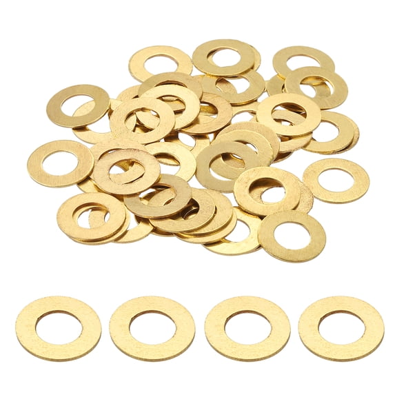 Uxcell M6 Flat Washers, (6mm ID 12mm OD 0.8mm Thickness, Golden) (60 Pcs), Brass Metric Sealing Gasket Ring Crush Washer Spacers for Faucets/Garden/Bolts/Screws/ Hose Pipe