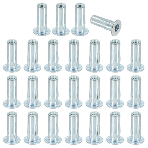 Uxcell M6 Multi-Grip Rivet Nuts Pre-Bulbed Shank Flat Head Threaded Insert Nuts Carbon Steel Zinc White Plated, 25 Pcs