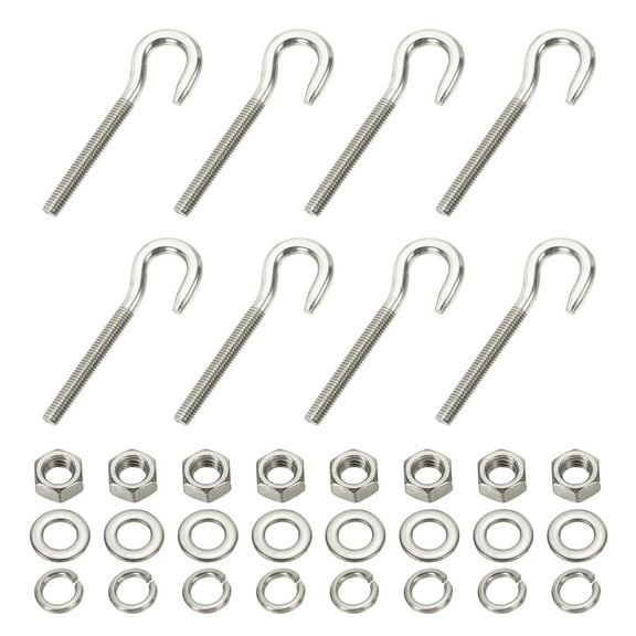 Uxcell M6 Stainless Steel Eye Bolt, 8 Set Hook Eyelet Bolts with Nut Washers for Hanging, Silver