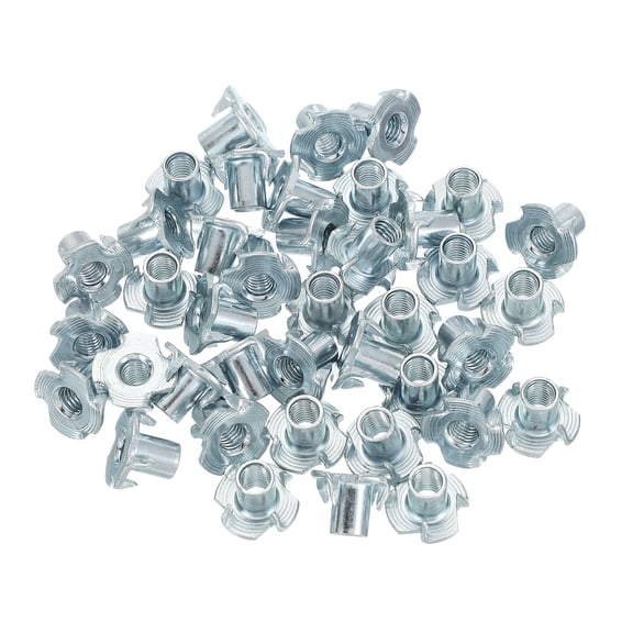 Uxcell M6 T-Nuts, Zinc Plated Steel 4-Pronged Tee Blind Nut 10 mm Length Four-jaw t Nuts Threaded Inserts Hardware 40 Pcs