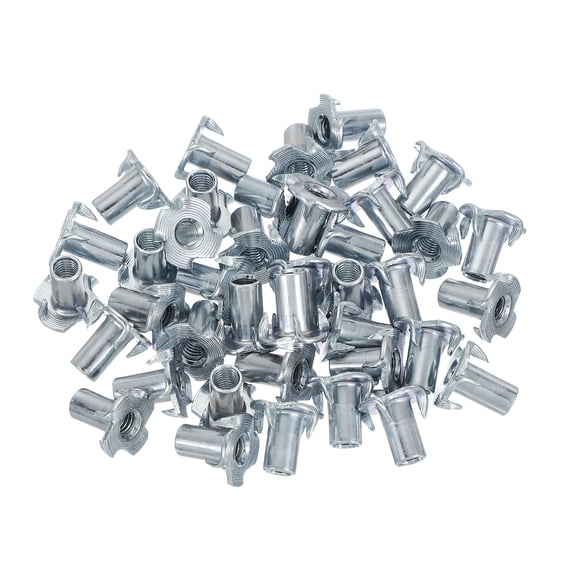 Uxcell M6 T-Nuts, Zinc Plated Steel 4-Pronged Tee Blind Nut 16 mm Length Four-jaw t Nuts Threaded Inserts Hardware 40 Pcs