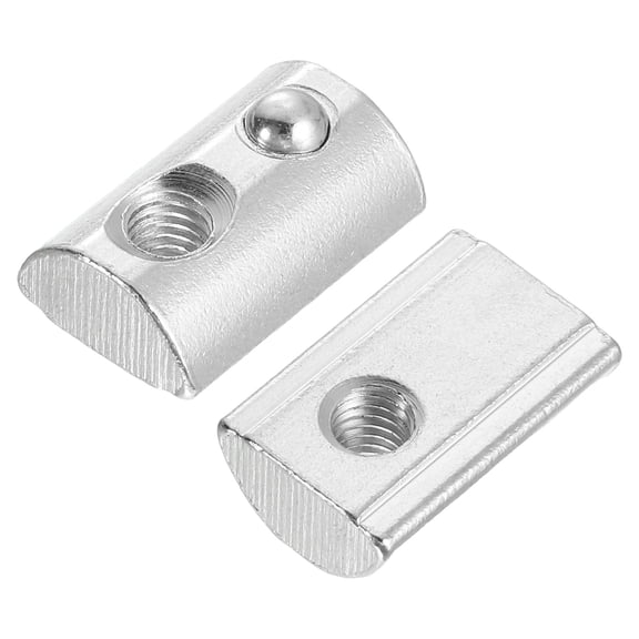 Uxcell M6 T Spring Nut, 25 Pack 4545 Series Half Round Roll in Spring Nut, Carbon Steel Nickel Plated Roll Ball Elastic Nut with Slot 10mm for 4545 Series Aluminum Extrusion Profile