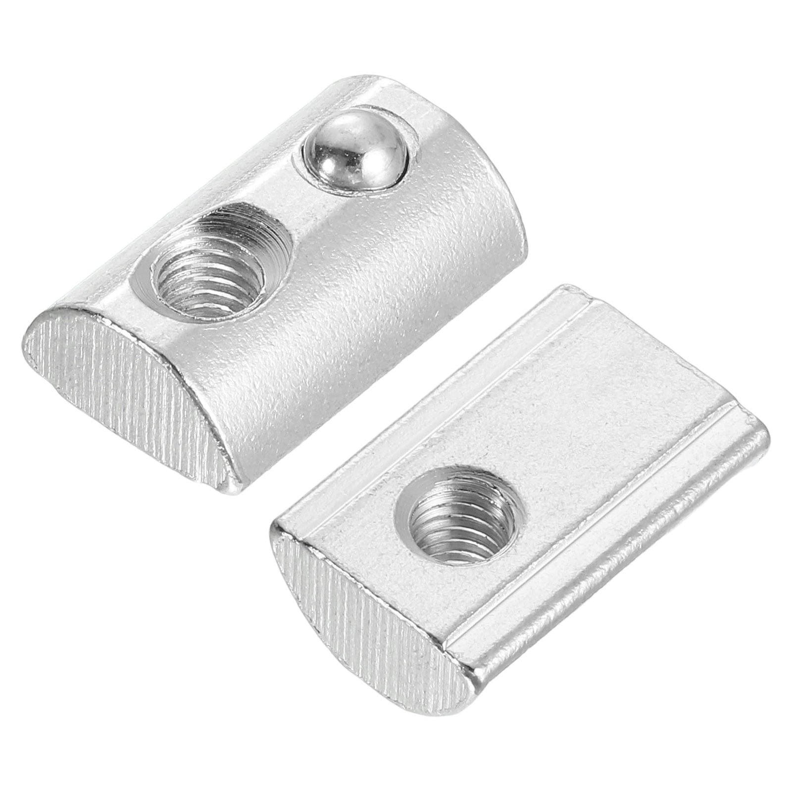 Uxcell M6 T Spring Nut, 50 Pack 4545 Series Half Round Roll in Spring Nut, Carbon Steel Nickel Plated Roll Ball Elastic Nut with Slot 10mm for 4545 Series Aluminum Extrusion Profile