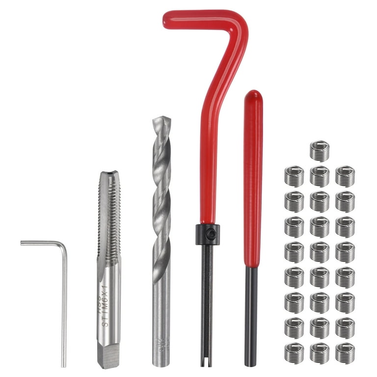Uxcell M6 Thread Repair Kit Hand Tool Drill Bit Taps Thread Inserts Wrench  Set 30 Pack 
