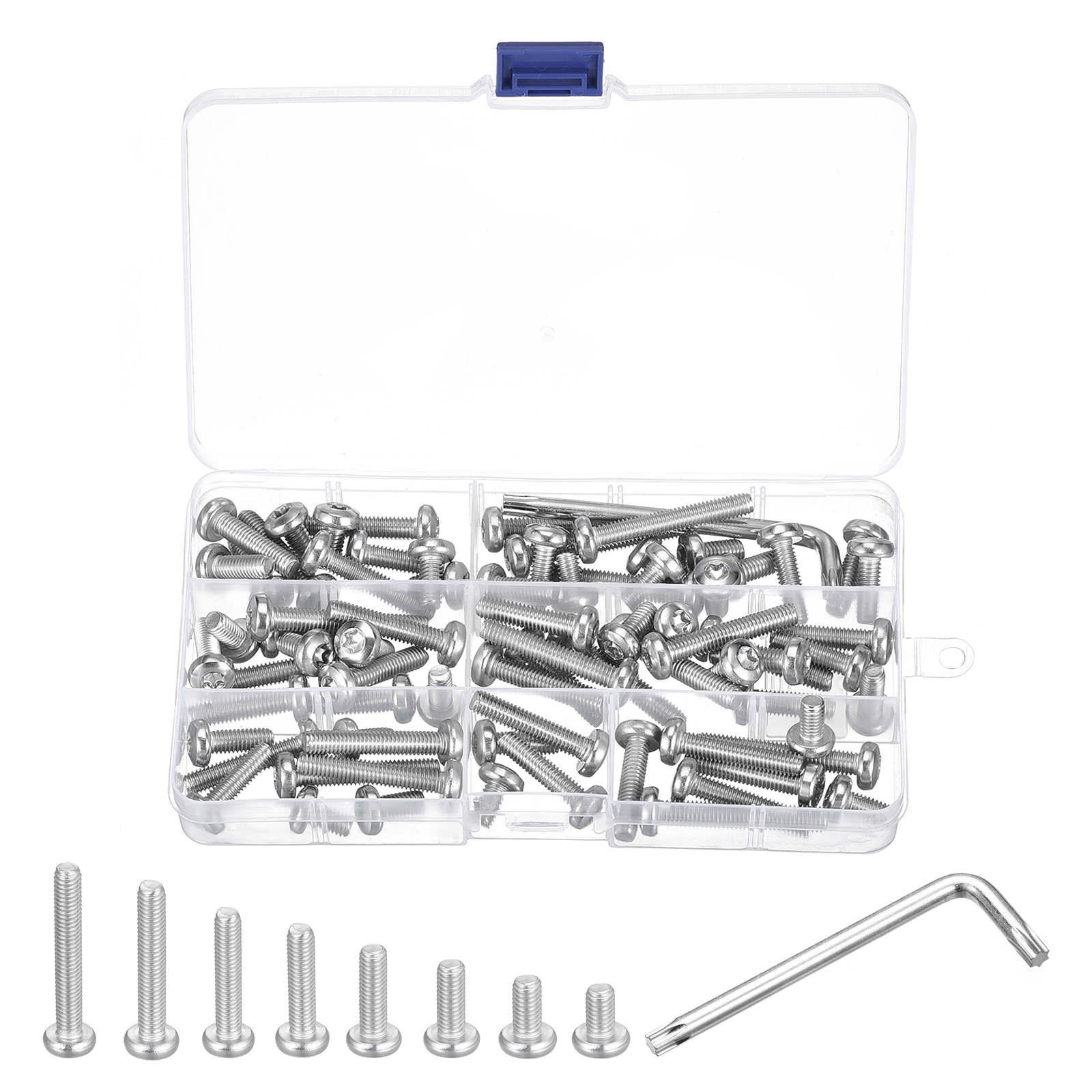 Uxcell M6 Torx Security Screws Kit, (M6x10/12/16/20/25/30/35/40mm)75pcs Pan Head W 1pcs T30 Wrench Bolts