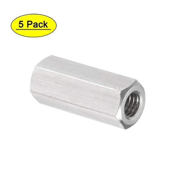Uxcell M6 x 1.0-Pitch 25mm Length 304 Stainless Steel Metric Hex Coupling Nut, 5-Pack
