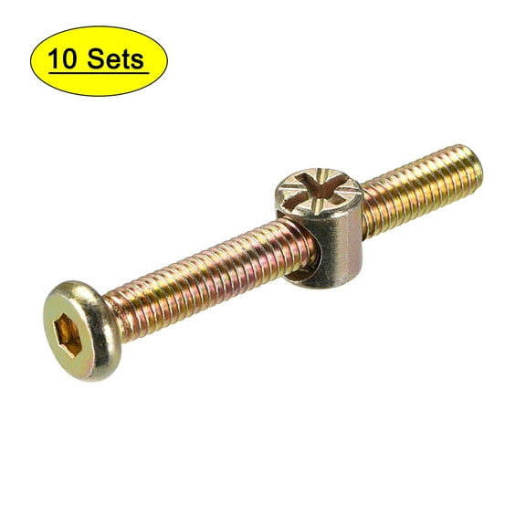 Uxcell M6 x 1.97''Furniture Bolts Nut Set Hex Socket Screw with Barrel Nuts Phillips-Slotted Zinc Plated 10Sets
