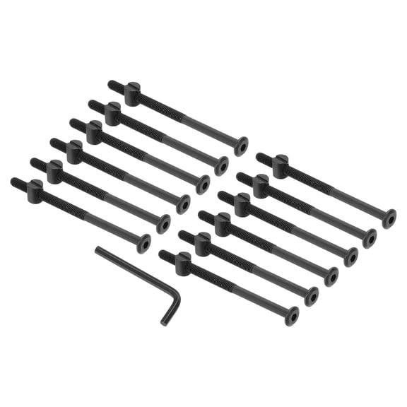Uxcell M6 x 100mm Bunk Bed Bolts, 12Pcs Hex Socket Screws Nuts with Wrench Black