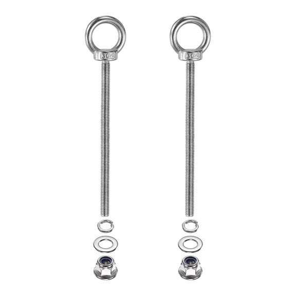 Uxcell M6 x 100mm Shoulder Eye Bolt, 2 Pcs 302 Stainless Steel Lifting Eye Bolt