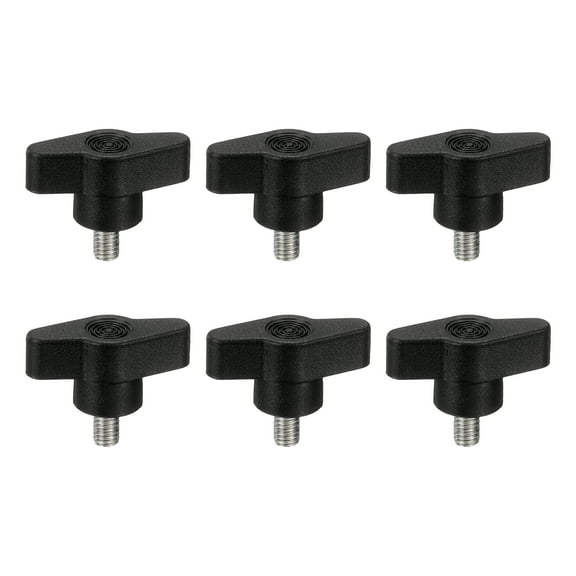 Uxcell M6 x 10mm Tee Wing Thumb Screws, 6Pcs Carbon Steel Mechanical Handle Bolt Thumb Screws for Remove Replace Hand Clamping Tightening Knobs Power Supply, Black