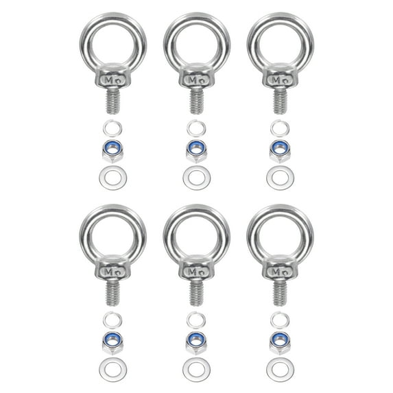 Uxcell M6 x 11mm Lifting Shoulder Eye Bolt 304 Stainless Steel Lifting Ring Threaded Eyebolt with Nuts and Washers 6Pcs