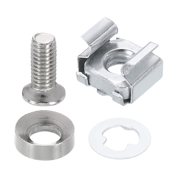 Uxcell M6 x 13mm Rack Mount Cage Nuts, 50 Pcs Carbon Steel Rack Screws Zinc Square Snap-in Cage Nuts for Mount Server Cabinet Shelves Routers Audio Console, Silver