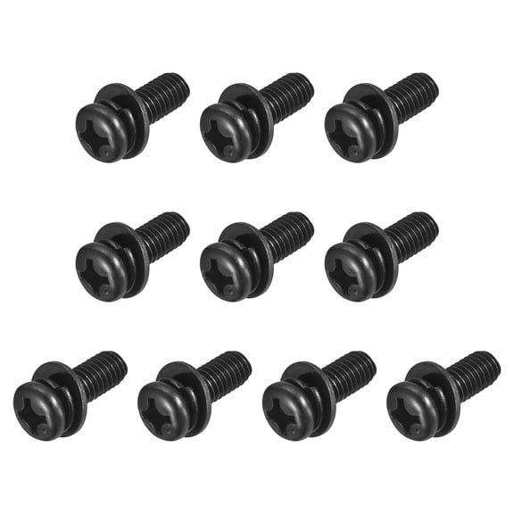 Uxcell M6 x 16mm Carbon Steel Phillips Pan Head Machine Screws Bolts Combine with Spring Washer and Plain Washers 10pack