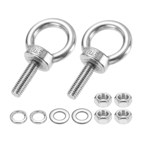 Uxcell M6 x 20mm Eye Bolt, 2Pcs 304 Stainless Steel Thread Lifting Ring Set, Silver