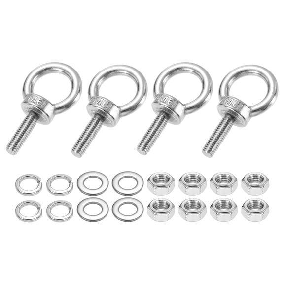 Uxcell M6 x 20mm Eye Bolt, 4Pcs 304 Stainless Steel Thread Lifting Ring Set, Silver