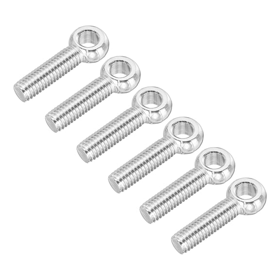 Uxcell M6 x 25mm Shoulder Swing Lifting Eye Bolt, 6 Pcs 304 Stainless Steel Full Thread Machinery Fisheye Eye Hole Rigging Bolt for Home Renovation Pipeline Gate Valves, Silver