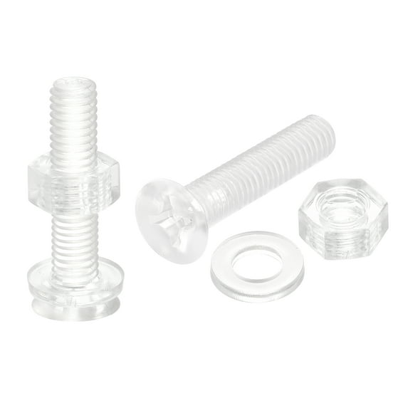 Uxcell M6 x 30mm Plastic Phillips Machine Screws with Nuts and Flat Washers, PC Flat Head Machine Bolts 20 Sets