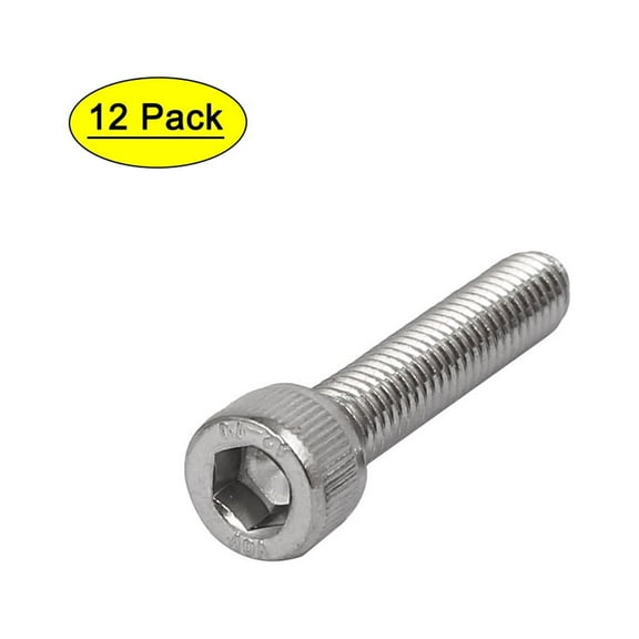 Uxcell M6 x 30mm Thread 304 Stainless Steel Hex Socket Head Cap Screw Bolt DIN912 (12-pack)