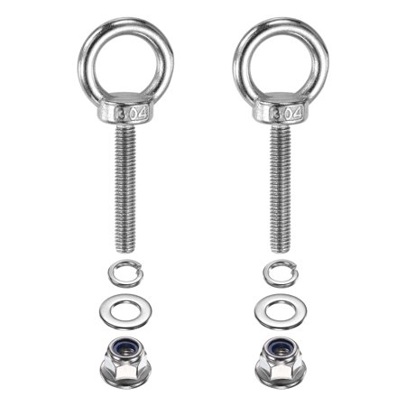 Uxcell M6 x 35mm Shoulder Eye Bolt, 2 Pcs 302 Stainless Steel Lifting Eye Bolt