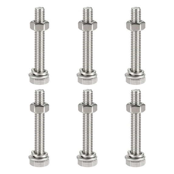 Uxcell M6 x 40mm 304 Stainless Steel Hex Head Screws Bolts, Nuts, Flat & Lock Washers Kits 6 Sets